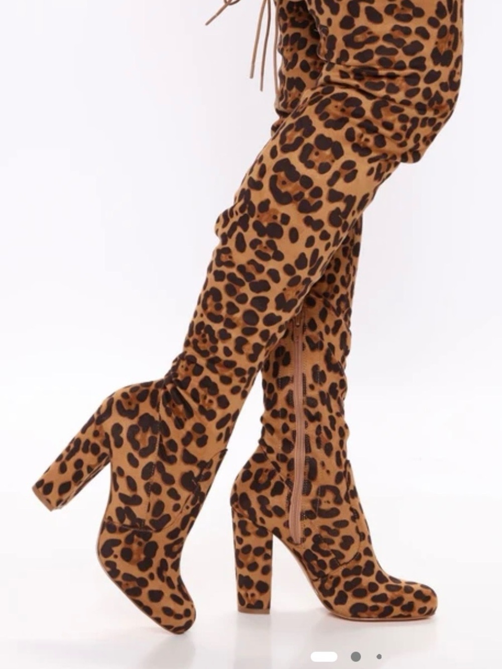Leopard Print Over-the-Knee Block Heel Boots - Tan/Black